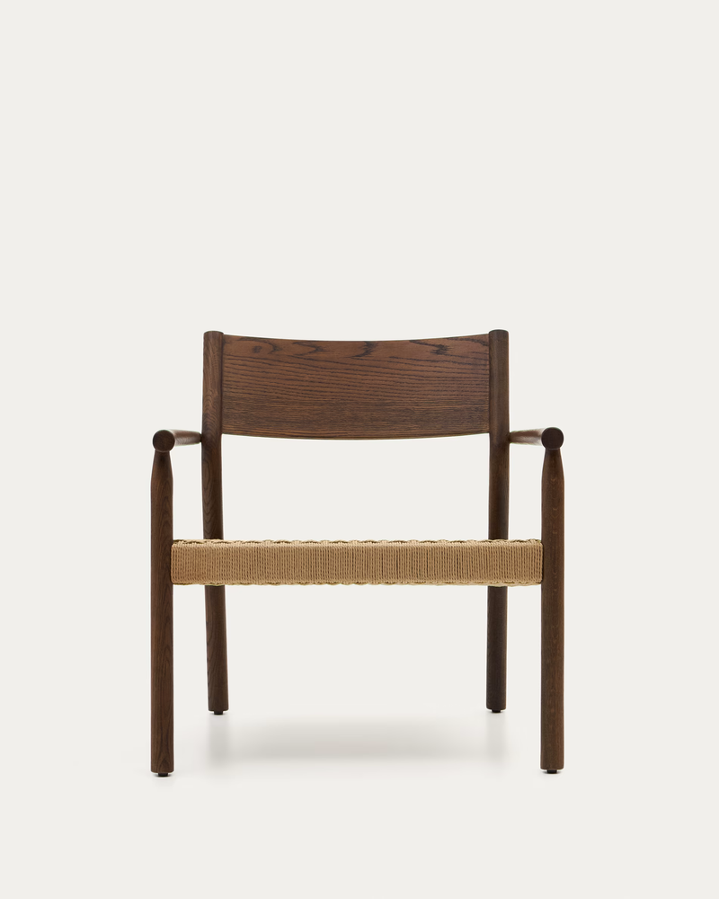 YALIA armchair in solid oak with a walnut finish and paper rope seat