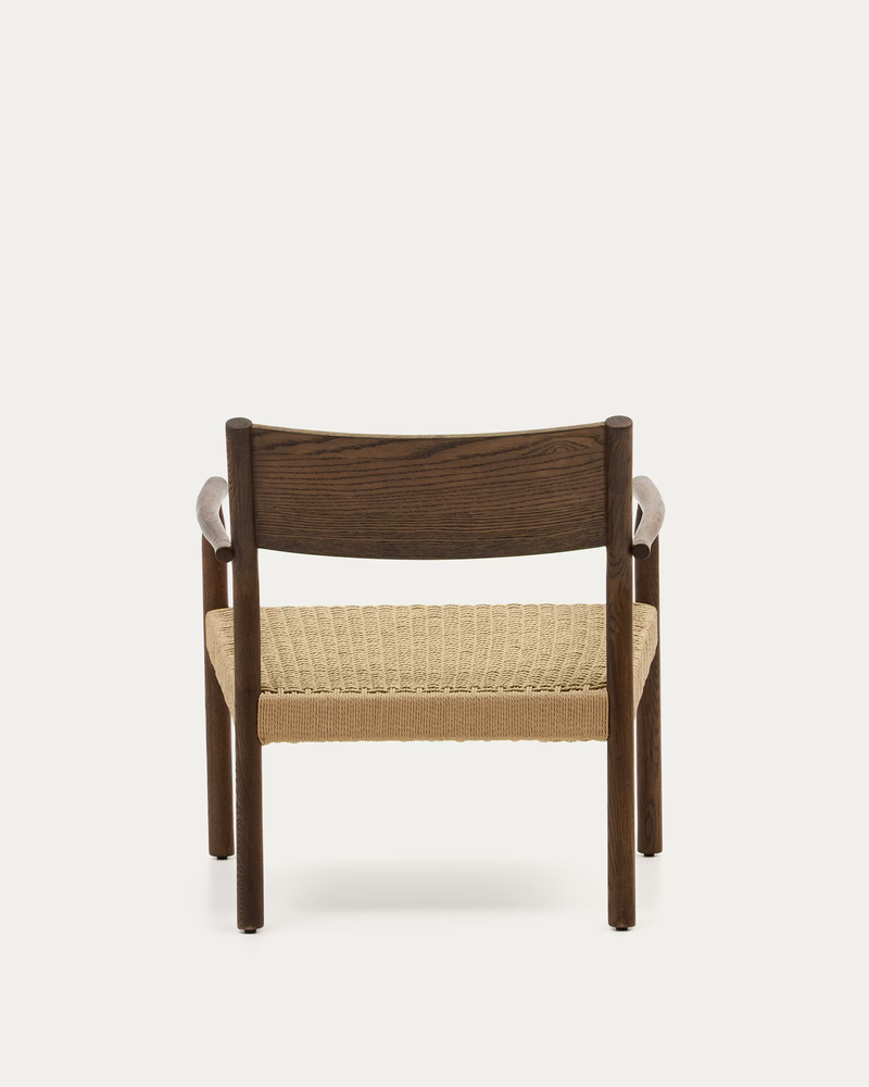YALIA armchair in solid oak with a walnut finish and paper rope seat