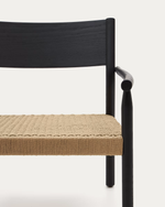 YALIA armchair in solid oak with a black finish and paper rope seat