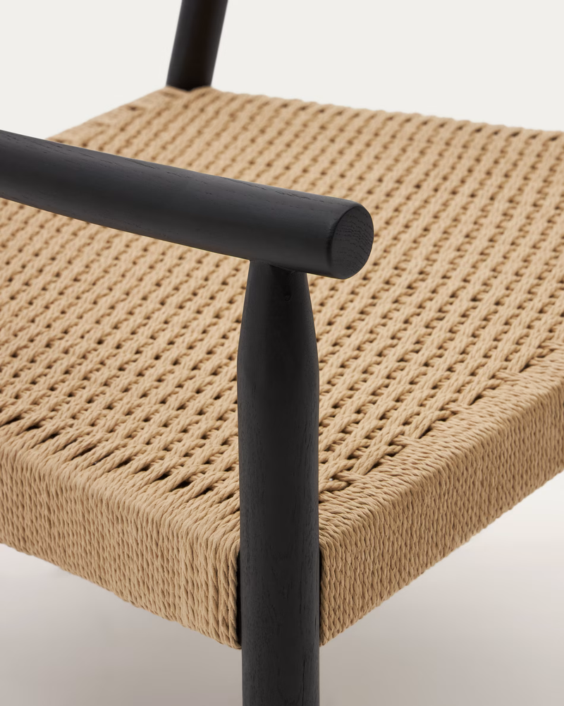 YALIA armchair in solid oak with a black finish and paper rope seat