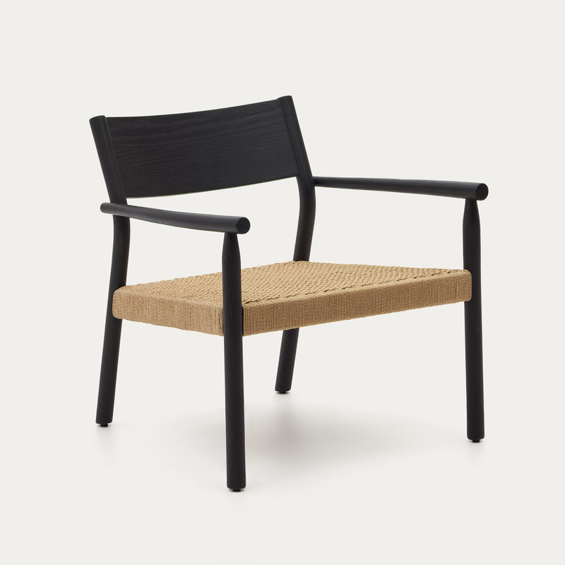 YALIA armchair in solid oak with a black finish and paper rope seat
