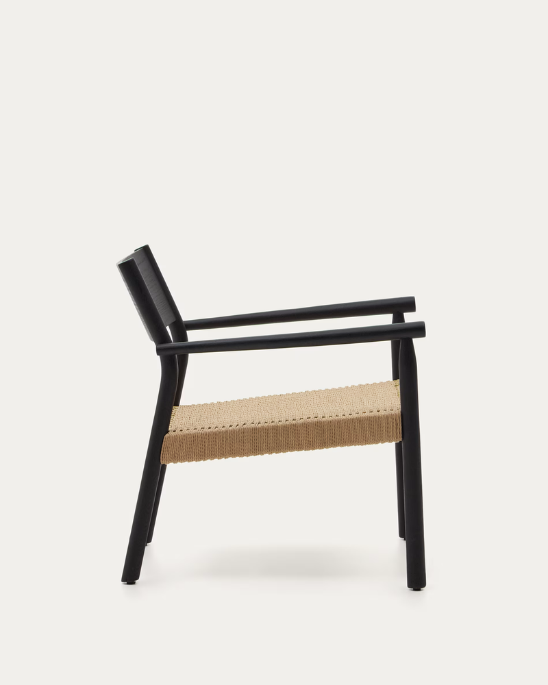 YALIA armchair in solid oak with a black finish and paper rope seat