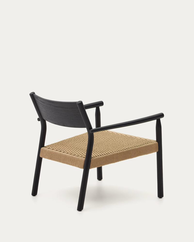 YALIA armchair in solid oak with a black finish and paper rope seat
