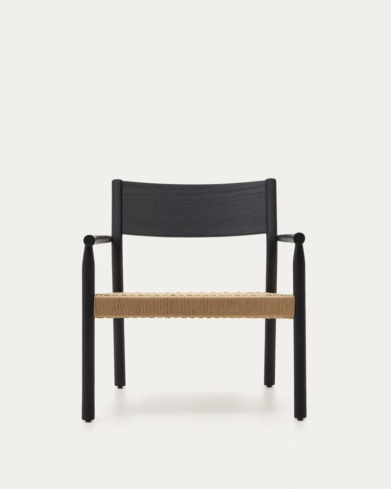 YALIA armchair in solid oak with a black finish and paper rope seat