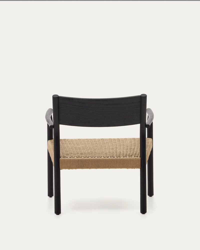 YALIA armchair in solid oak with a black finish and paper rope seat