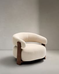 GRANITE Chenille armchair with solid ash wood legs