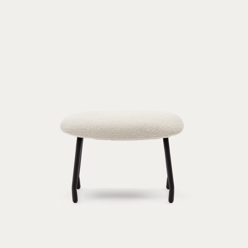 BELINA Footrest in mustard bouclé and steel with black finish