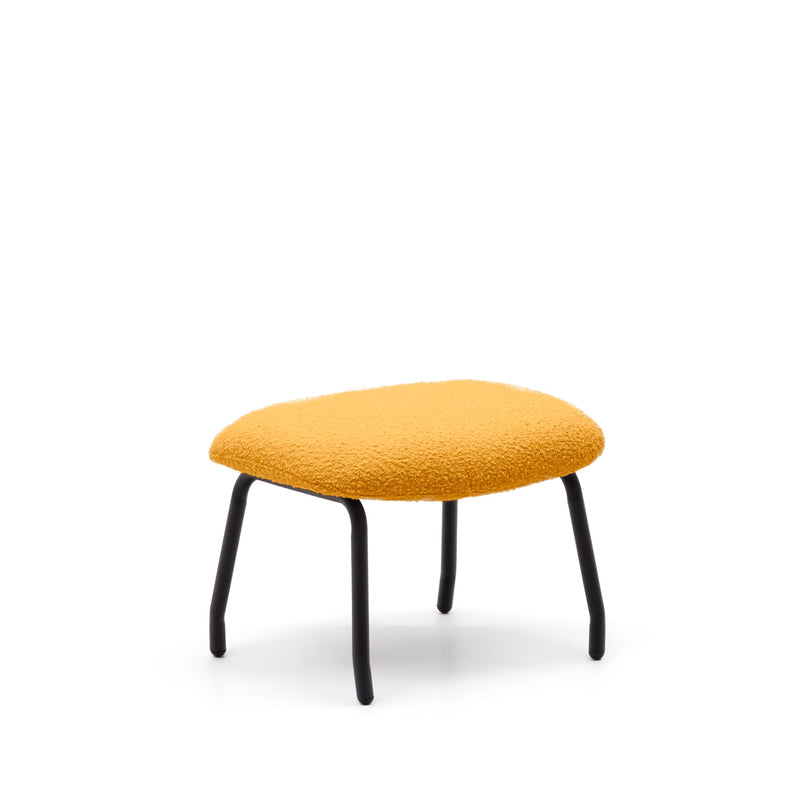 BELINA Footrest in mustard bouclé and steel with black finish