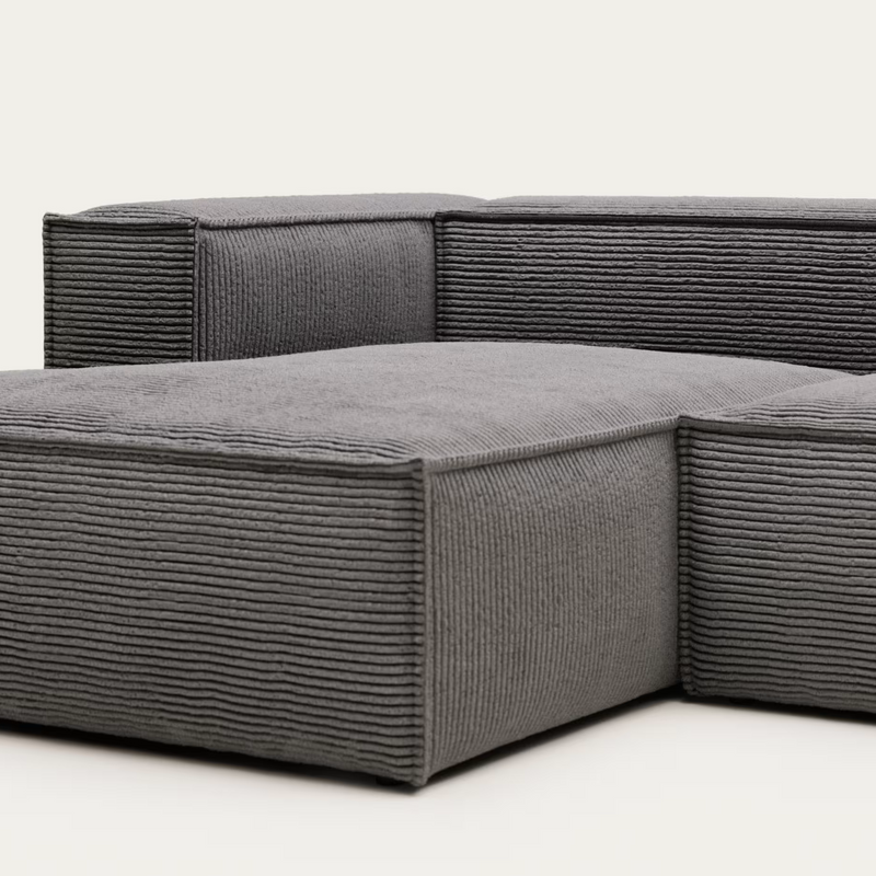 BLOK 2 seater sofa with left side chaise longue wide seam corduroy, 240 cm