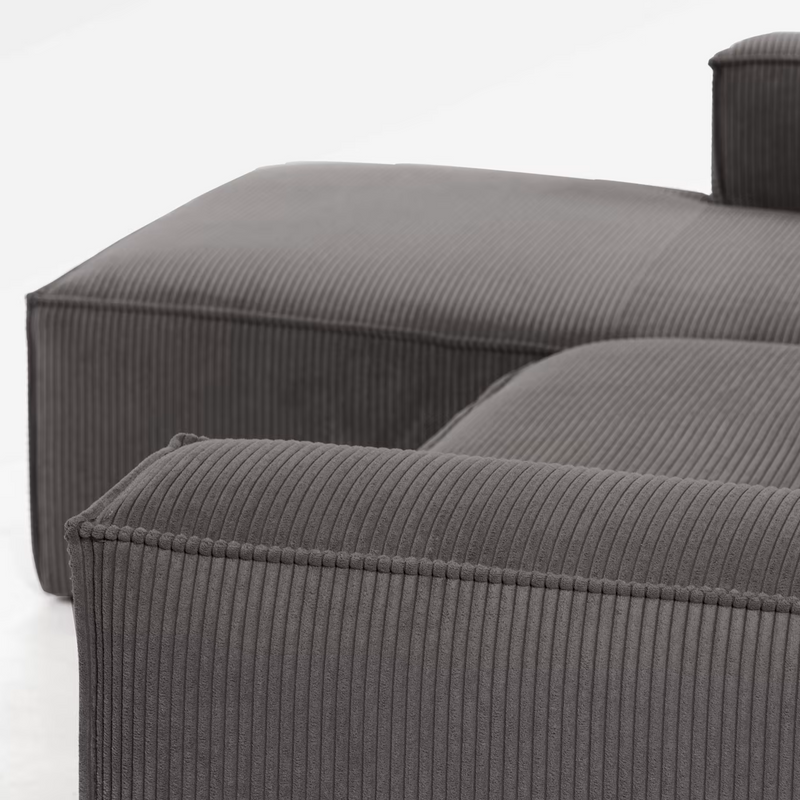 BLOK 2 seater sofa with left side chaise longue wide seam corduroy, 240 cm