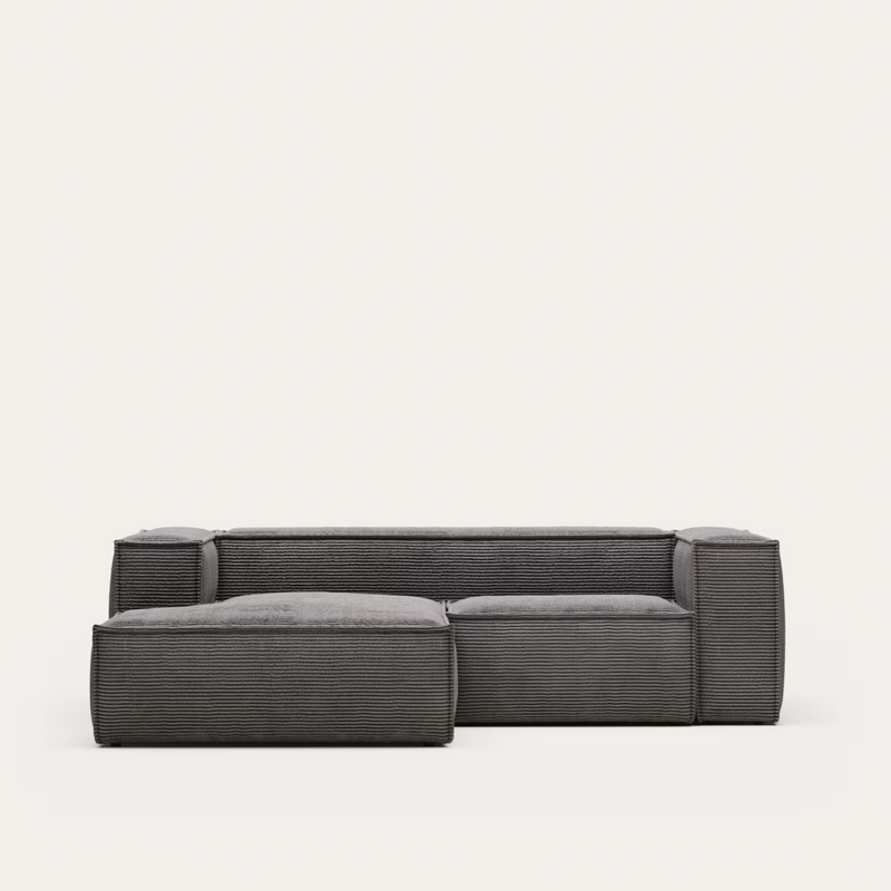 BLOK 2 seater sofa with left side chaise longue wide seam corduroy, 240 cm