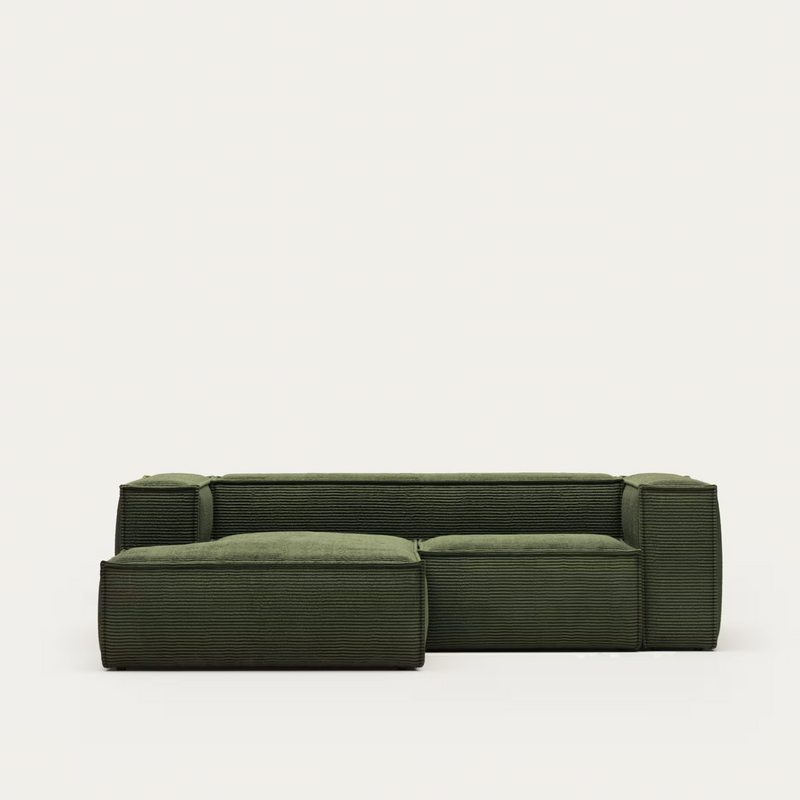 BLOK 2 seater sofa with left side chaise longue wide seam corduroy, 240 cm