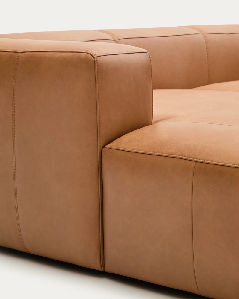 LEATHER BLOK Brown leather 2-seater sofa, 240 cm