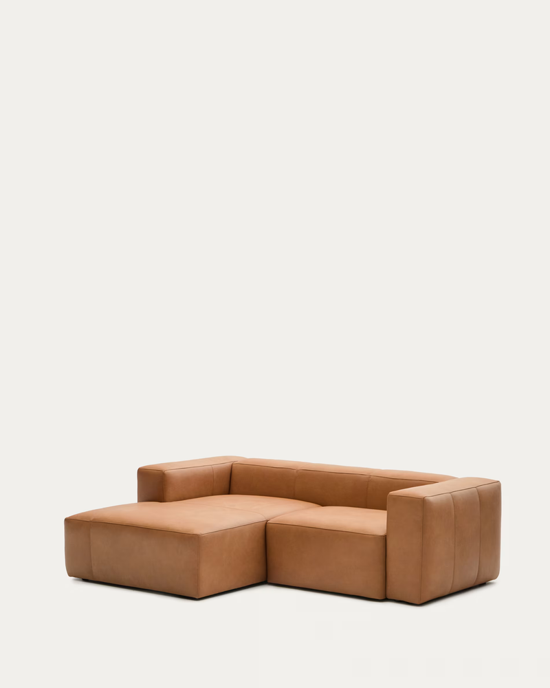LEATHER BLOK Brown leather 2-seater sofa, 240 cm