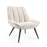 MARLINA White bouclé armchair with steel legs with black painted finish