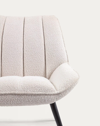 MARLINA White bouclé armchair with steel legs with black painted finish