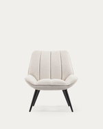 MARLINA White bouclé armchair with steel legs with black painted finish