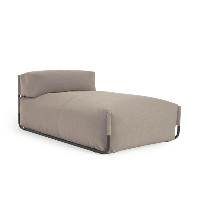 SQUARE Chaise longue pouffe with backrest in beige with black aluminium, 165 x 101 cm