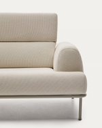 AURUM 3-seater ecru sofa with reclining headrest and a matt grey metal base, 240 cm