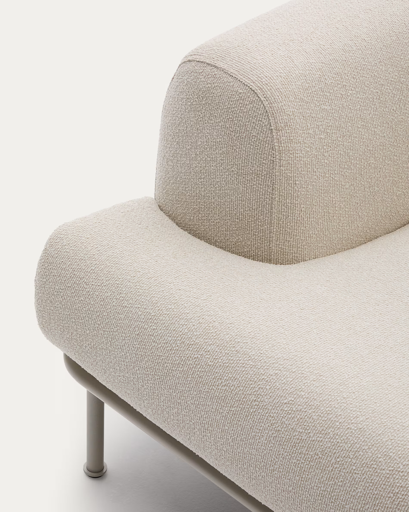 AURUM 3-seater ecru sofa with reclining headrest and a matt grey metal base, 240 cm