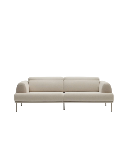 AURUM 3-seater ecru sofa with reclining headrest and a matt grey metal base, 240 cm