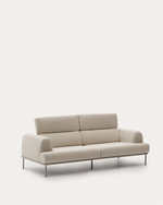 AURUM 3-seater ecru sofa with reclining headrest and a matt grey metal base, 240 cm