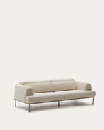 AURUM 3-seater ecru sofa with reclining headrest and a matt grey metal base, 240 cm