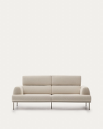 AURUM 3-seater ecru sofa with reclining headrest and a matt grey metal base, 240 cm