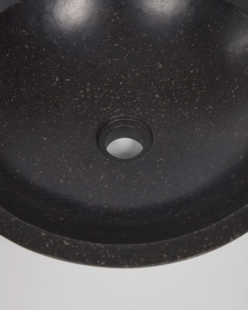 DELINA Round countertop washbasin in black terrazzo Ø 40 cm