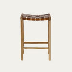 CALIXTA stool in leather and solid mahogany wood 67 cm Height