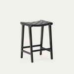 CALIXTA stool in leather and solid mahogany wood 67 cm Height