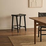 CALIXTA stool in leather and solid mahogany wood 67 cm Height
