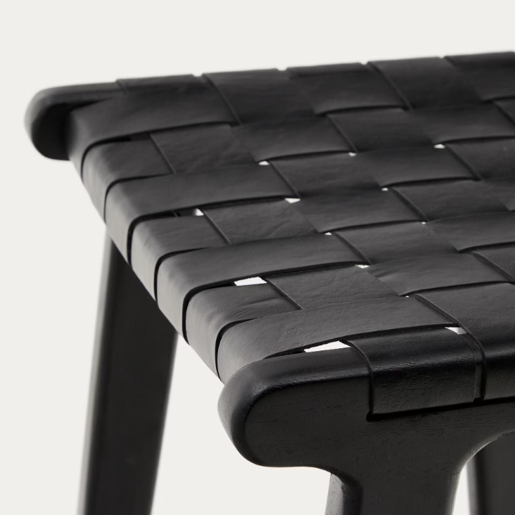 CALIXTA stool in leather and solid mahogany wood 67 cm Height