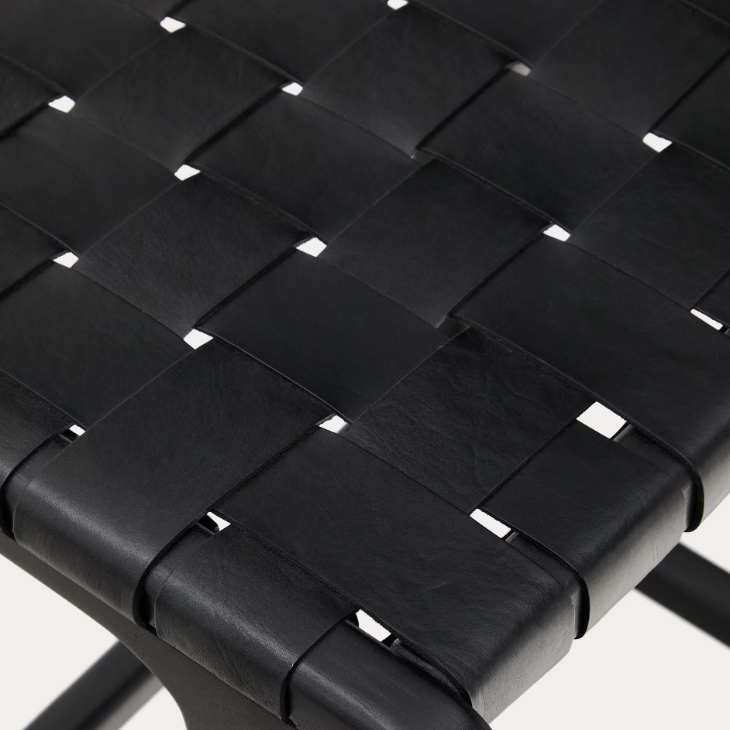 CALIXTA stool in leather and solid mahogany wood 67 cm Height