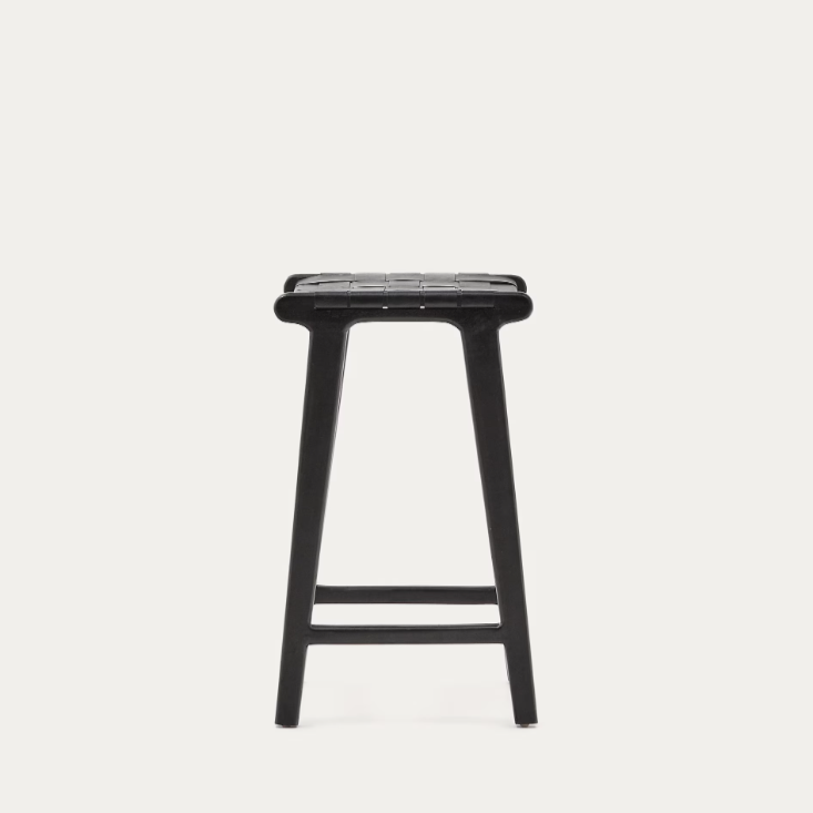 CALIXTA stool in leather and solid mahogany wood 67 cm Height