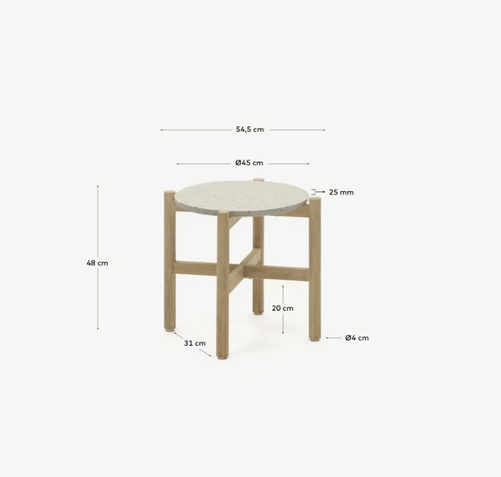 POLA Pomoćni stol od cementa i ćvrstog drva eukaliptusa, Ø 50 cm