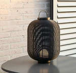 SARANELLA Large portable table lamp made of artificial rattan in brown