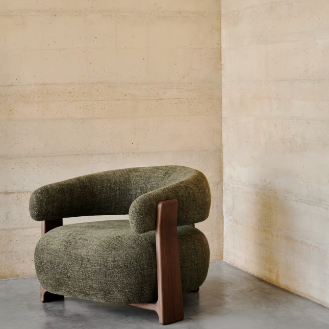 GRANITE Chenille armchair with solid ash wood legs