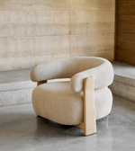 GRANITE Chenille armchair with solid ash wood legs