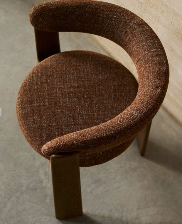 GRANITE 3-legged chair in green chenille and with solid ash wood