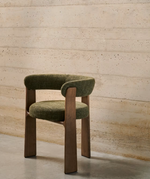 GRANITE 3-legged chair in green chenille and with solid ash wood