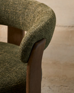 GRANITE 3-legged chair in green chenille and with solid ash wood
