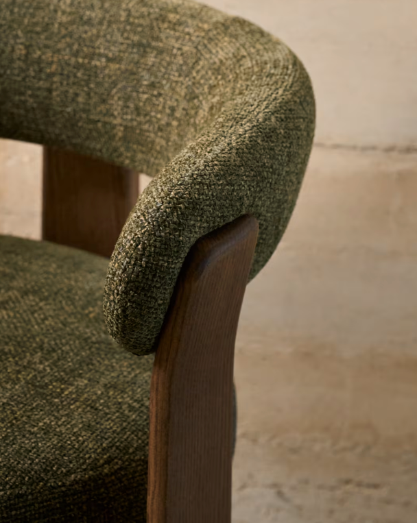 GRANITE 3-legged chair in green chenille and with solid ash wood