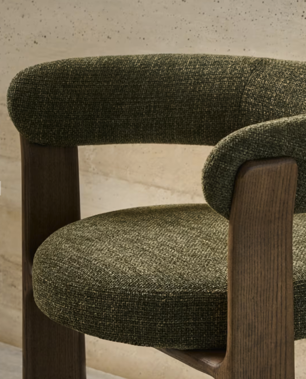 GRANITE 3-legged chair in green chenille and with solid ash wood