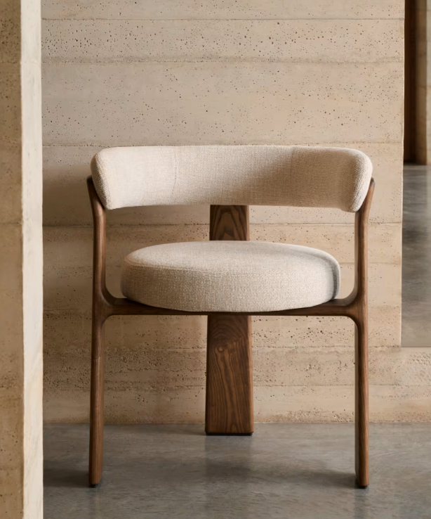 GRANITE 3-legged chair in green chenille and with solid ash wood