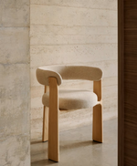 GRANITE 3-legged chair in green chenille and with solid ash wood