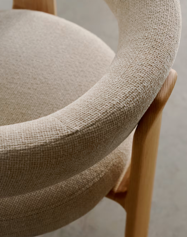 GRANITE 3-legged chair in green chenille and with solid ash wood