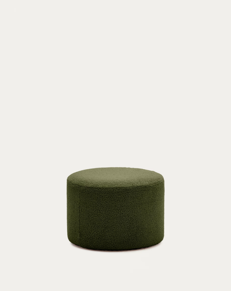 KAELI footrest with removable cover in green bouclé Ø 60 cm