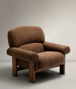 NEMA armchair in taupe bouclé with solid ash wood legs in a walnut finish FSC 100%