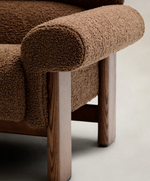 NEMA armchair in taupe bouclé with solid ash wood legs in a walnut finish FSC 100%